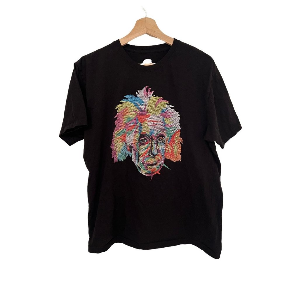 Albert Einstein Vintage Mens L Multicolor Abstract Art Portrait T-shirt Black Me